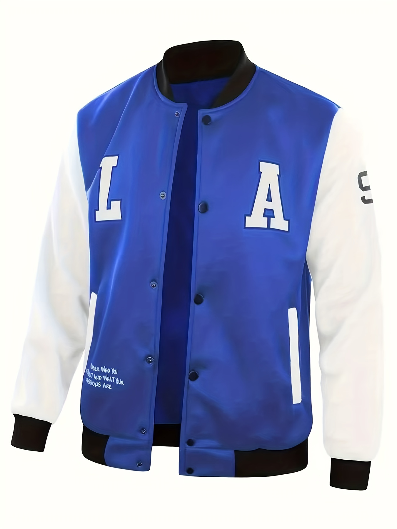 letter print varsity jacket mens casual color block button up jacket for spring fall school baseball details 10