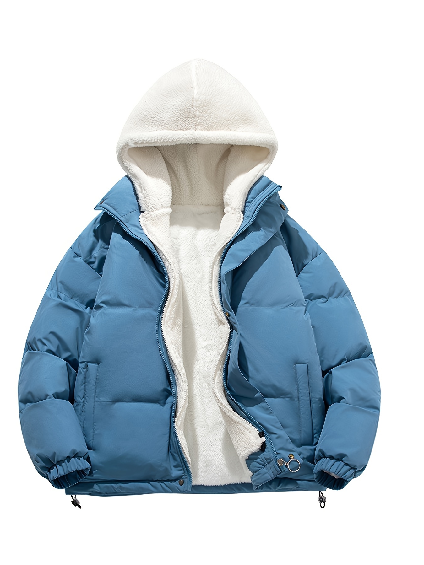 warm fleece hooded winter jacket mens casual cotton padded coat for fall winter details 5