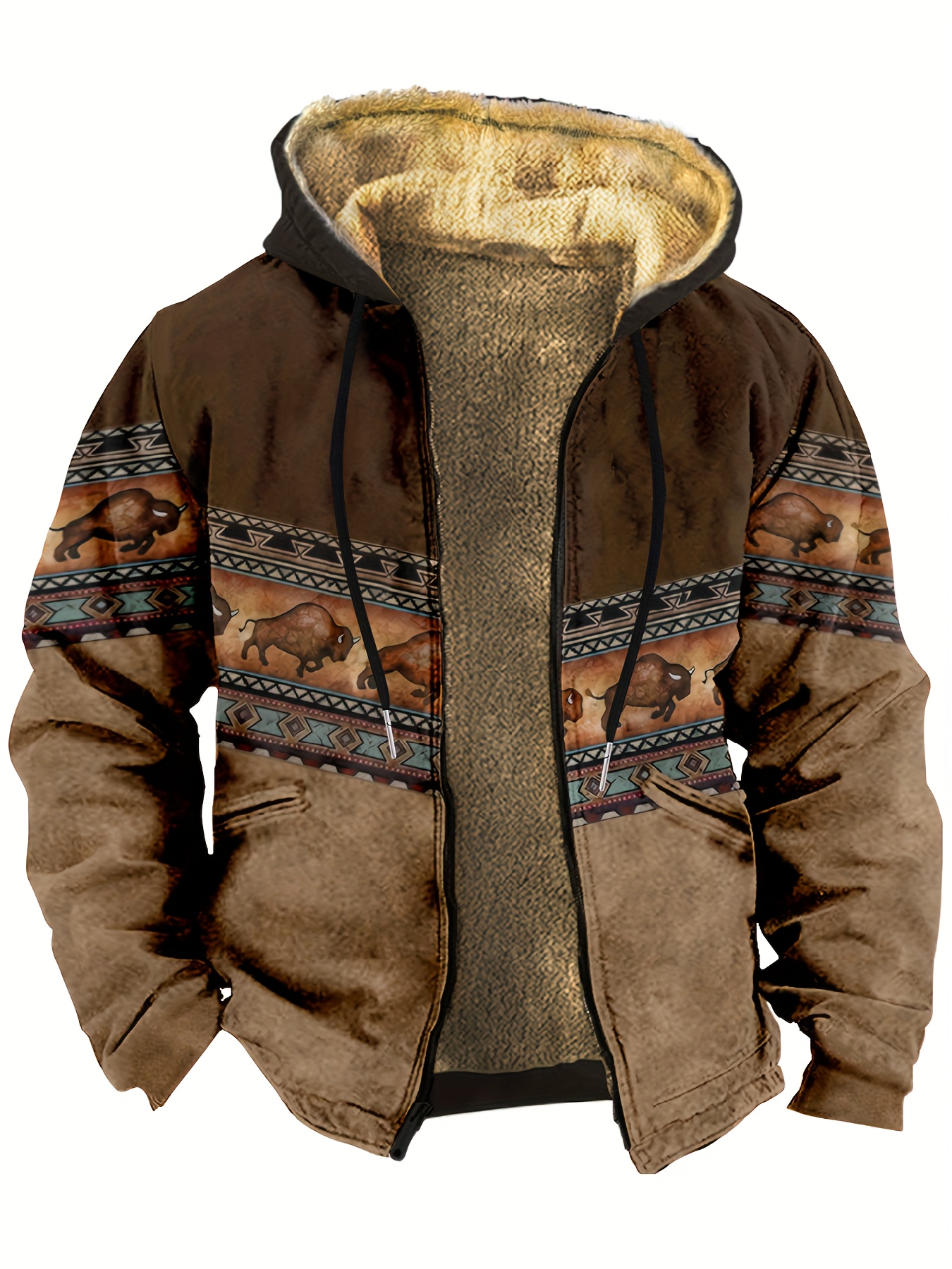 vintage style warm fleece coat mens casual hooded warm thick jacket for fall winter details 0