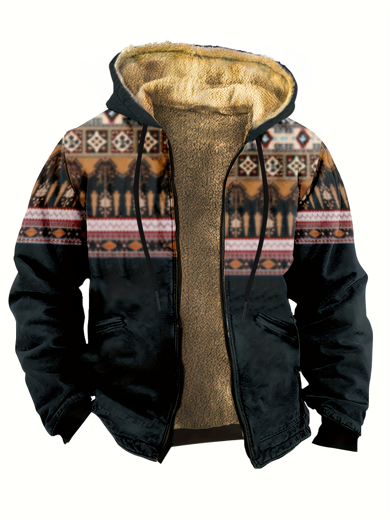 vintage style warm fleece coat mens casual hooded warm thick jacket for fall winter details 4