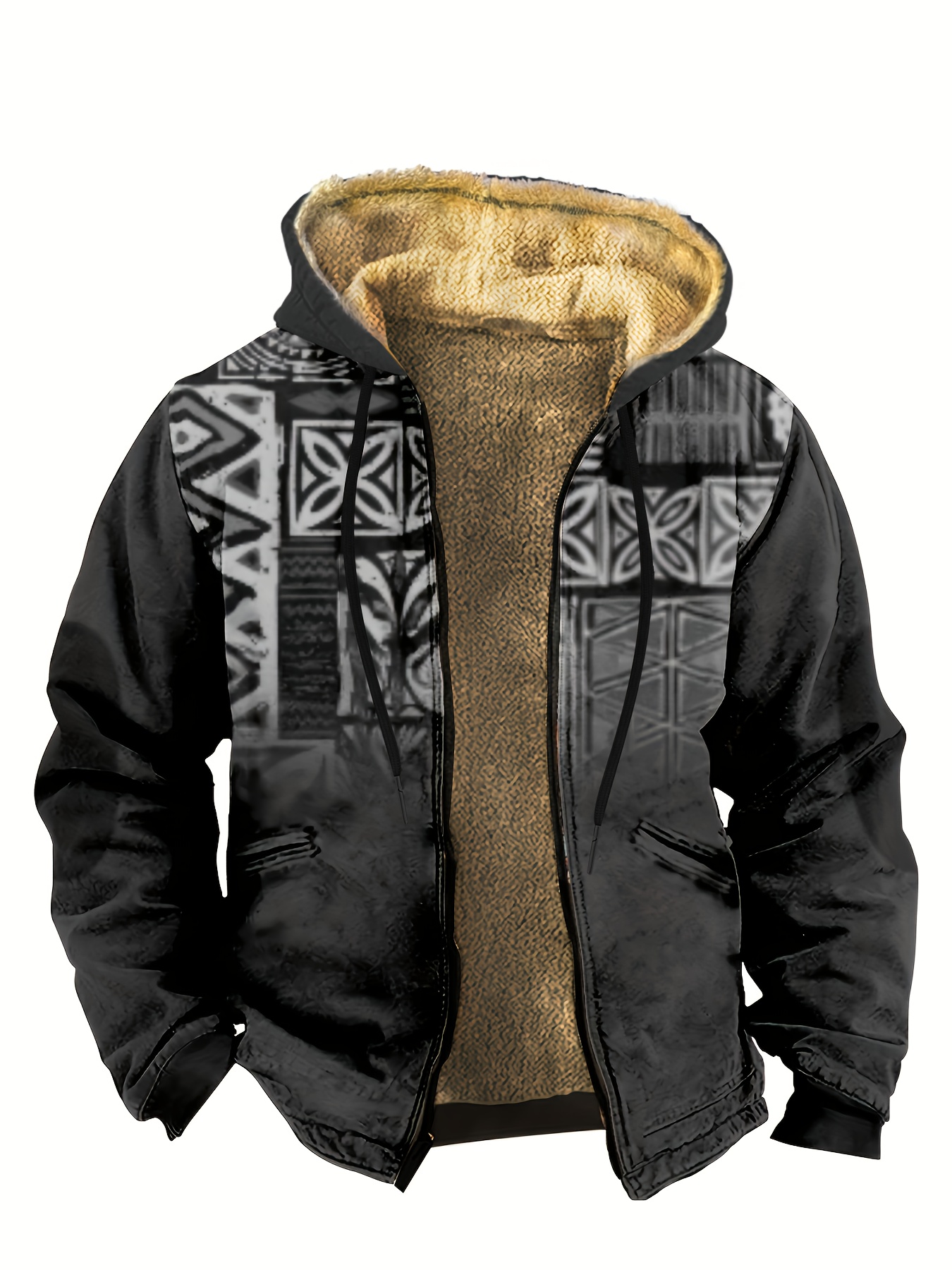 vintage style warm fleece coat mens casual hooded warm thick jacket for fall winter details 9