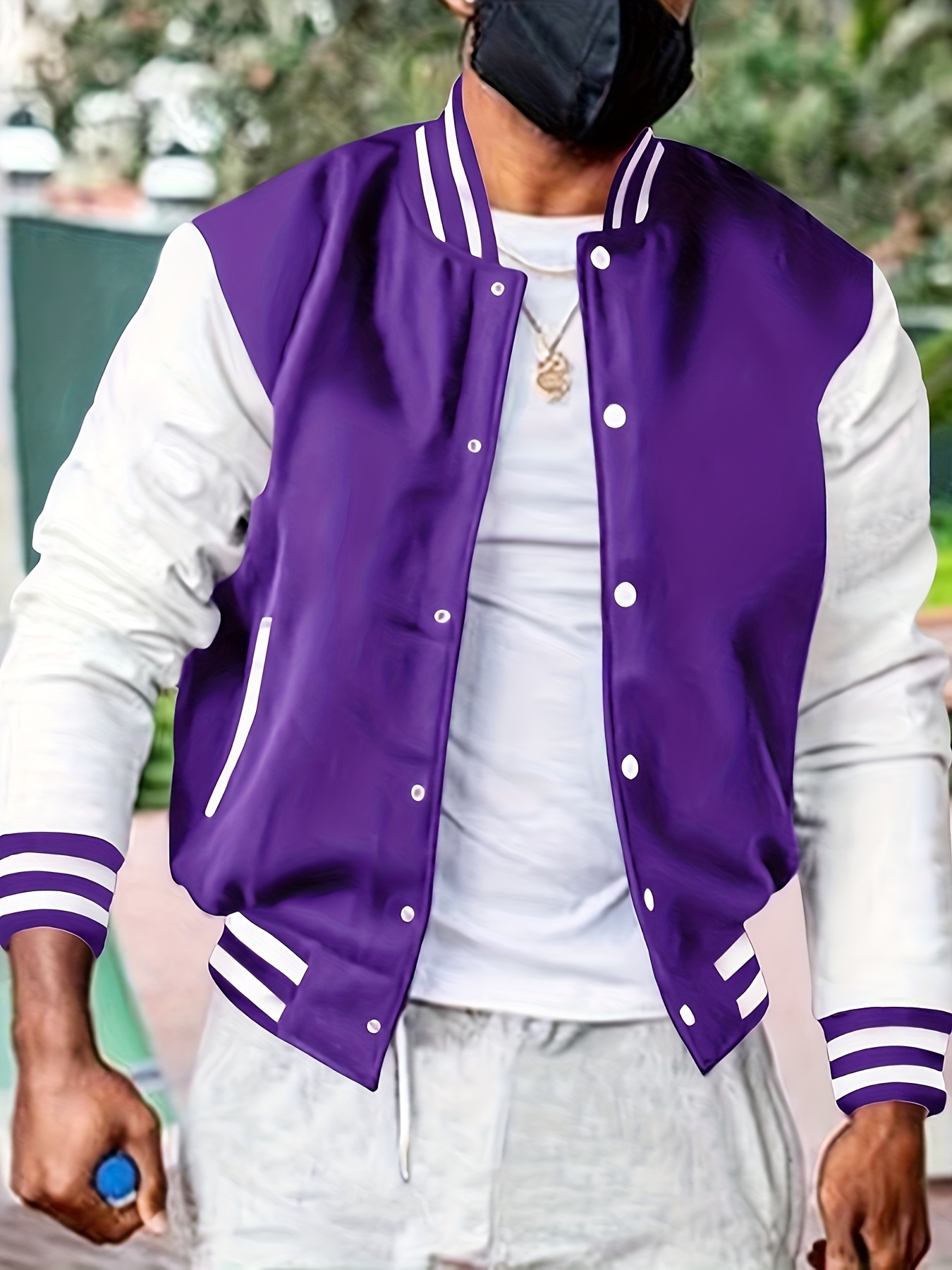 warm fleece varsity jacket mens casual color block button up jacket for fall winter school details 2