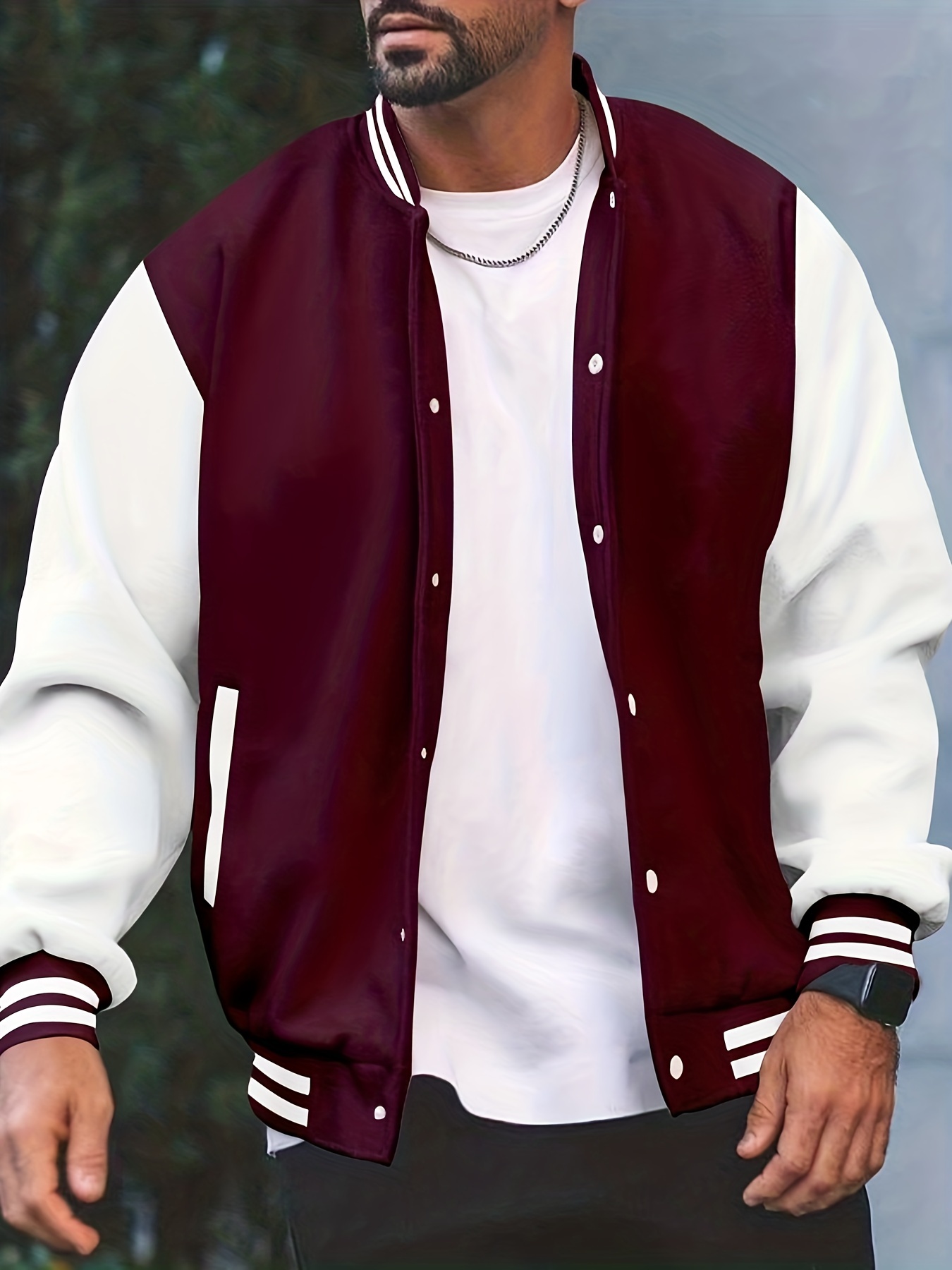 warm fleece varsity jacket mens casual color block button up jacket for fall winter school details 14