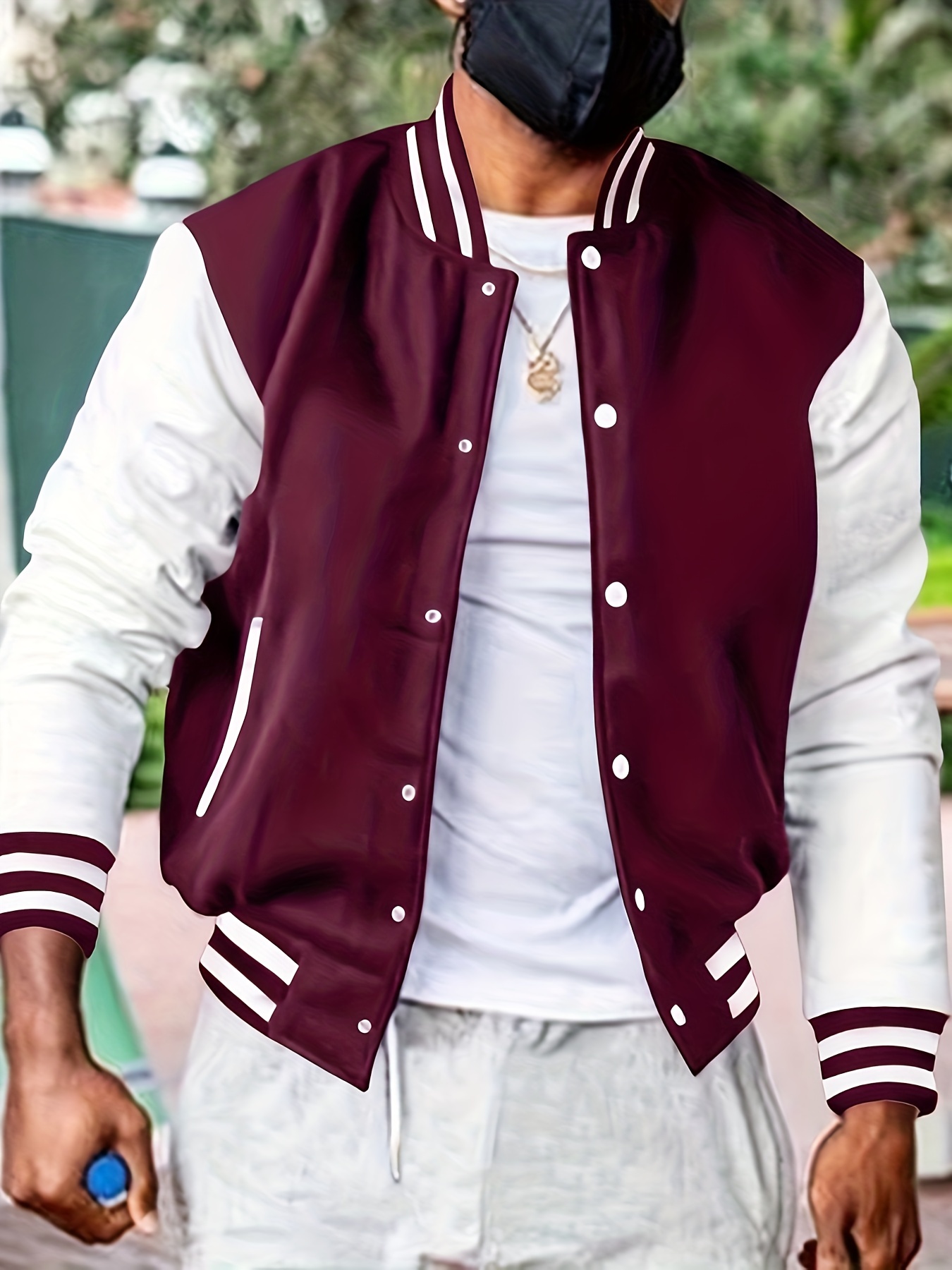 warm fleece varsity jacket mens casual color block button up jacket for fall winter school details 16