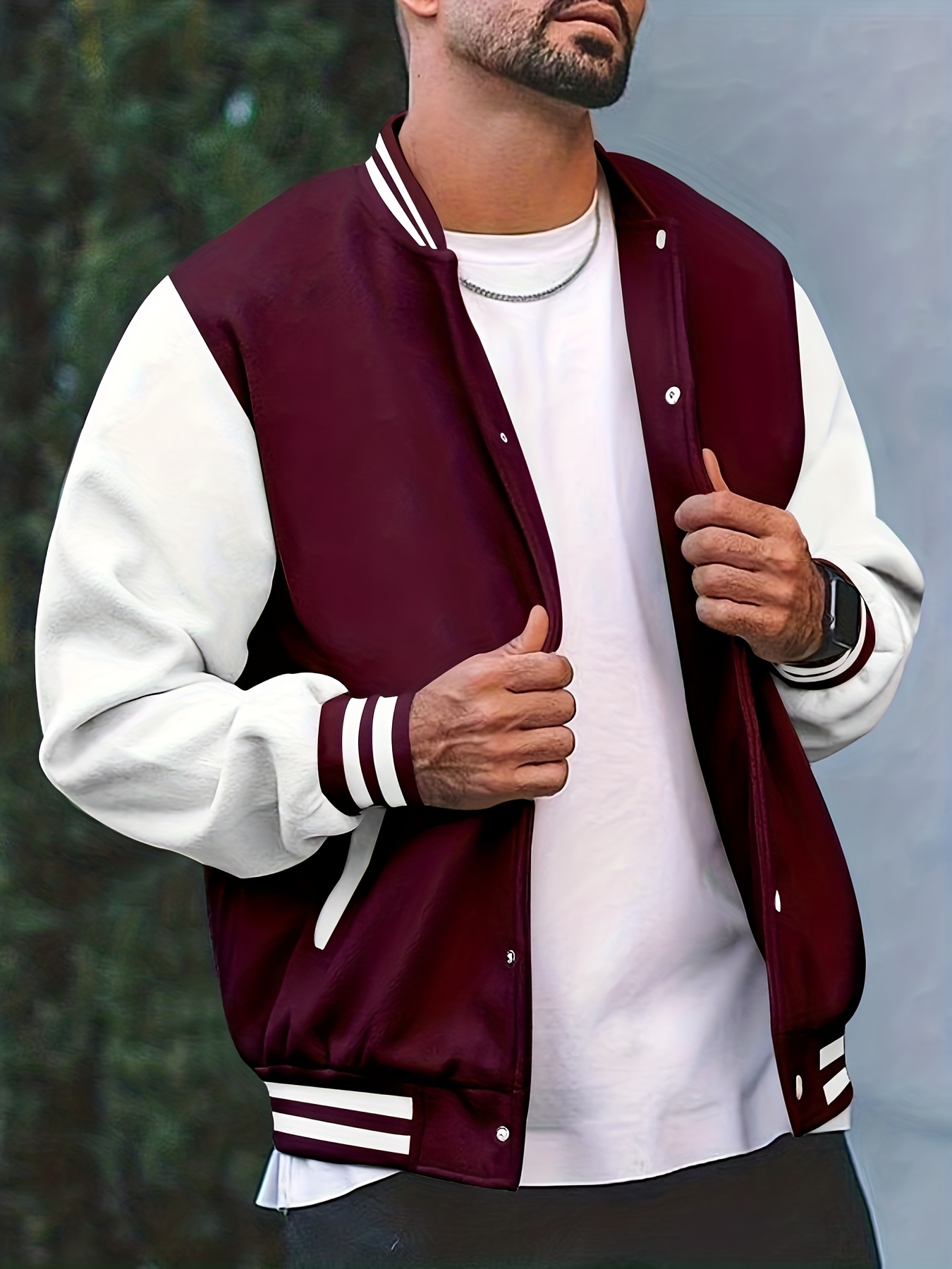 warm fleece varsity jacket mens casual color block button up jacket for fall winter school details 19