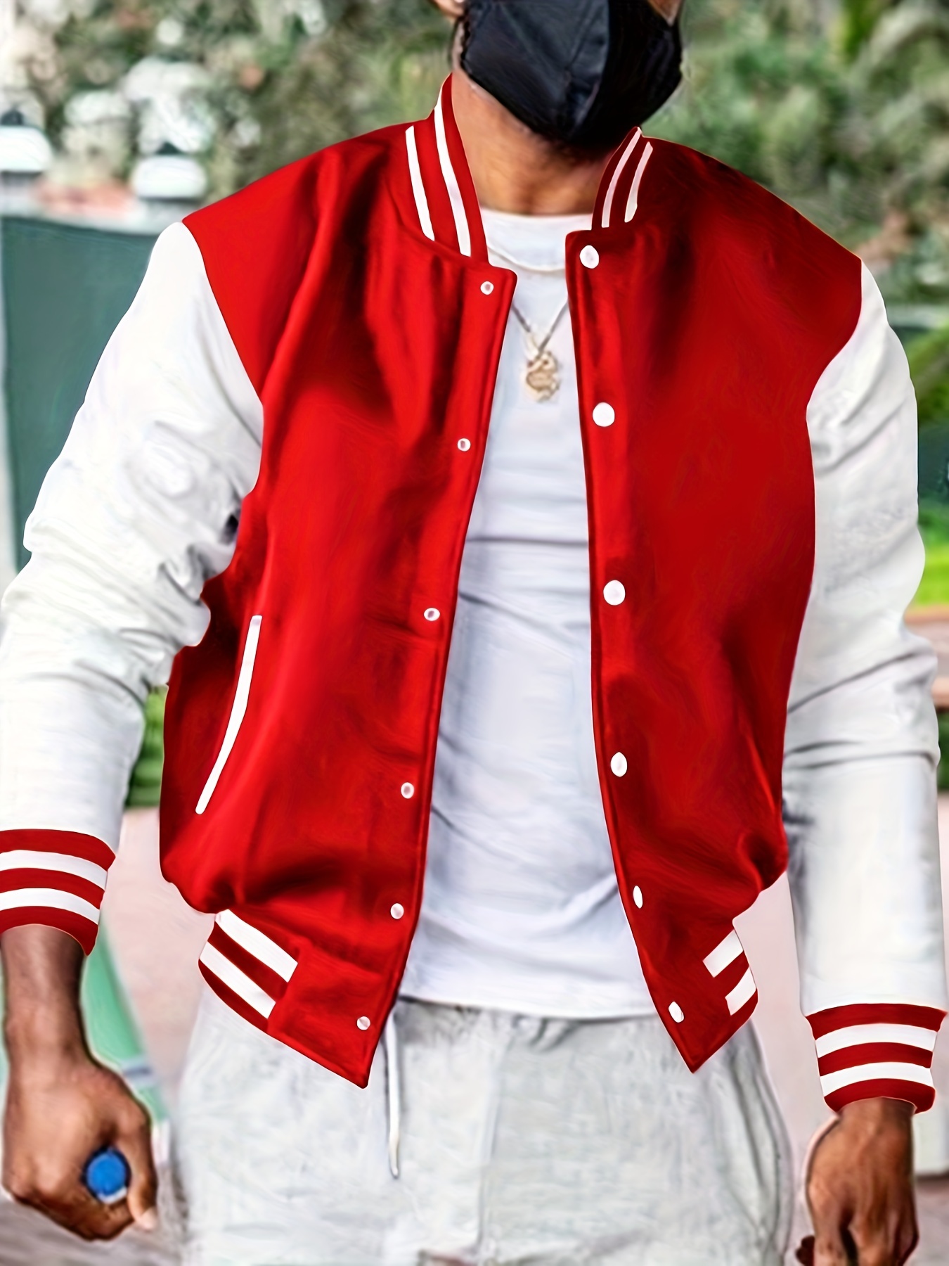 warm fleece varsity jacket mens casual color block button up jacket for fall winter school details 30