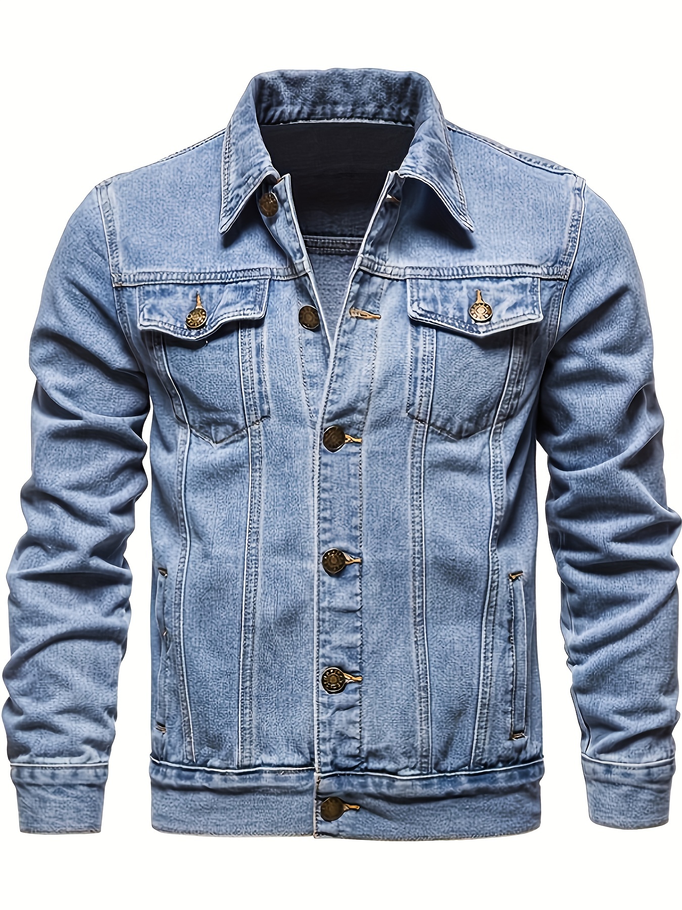 mens retro denim jacket casual street style multi pocket denim jacket details 0