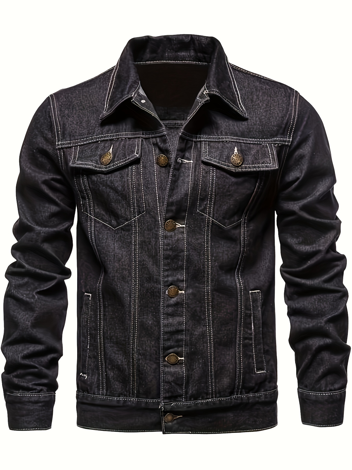 mens retro denim jacket casual street style multi pocket denim jacket details 5