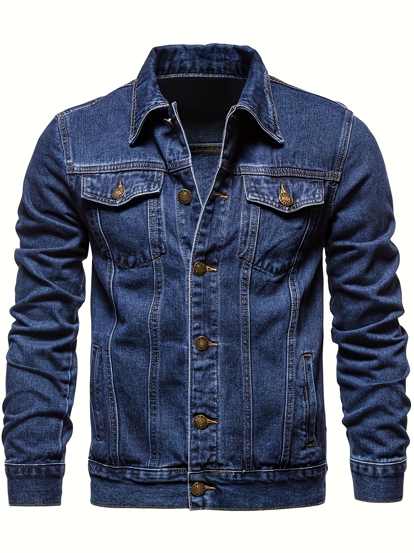 mens retro denim jacket casual street style multi pocket denim jacket details 11