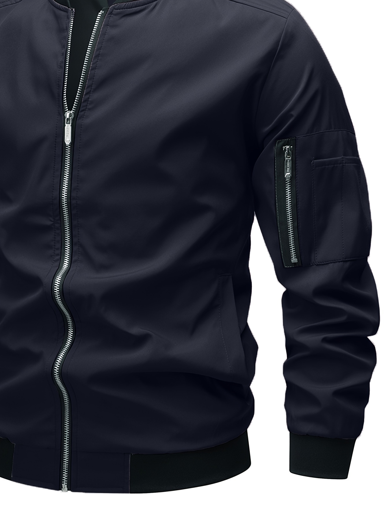 classic design track jacket mens casual baseball collar solid color zip up jacket for spring fall details 7