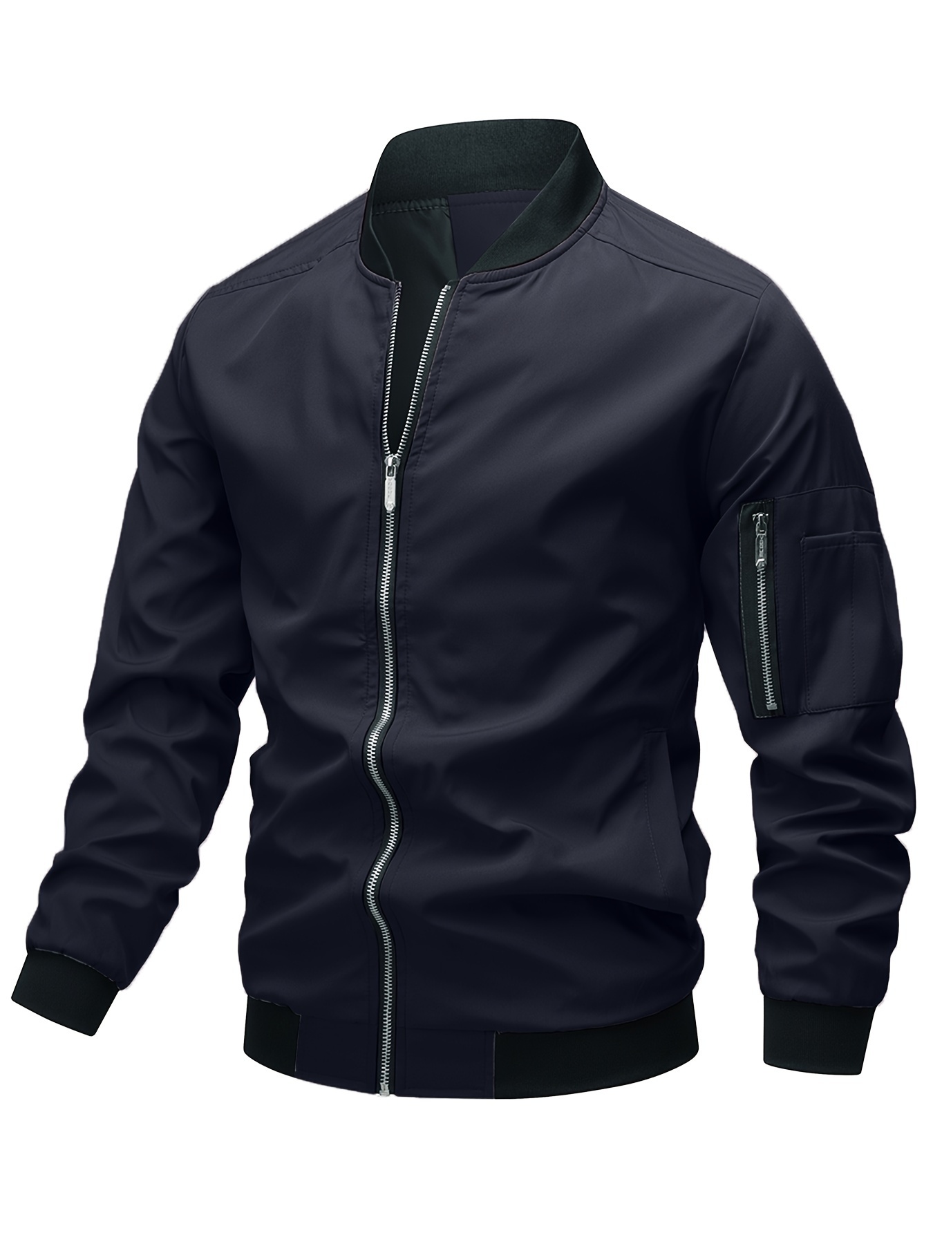 classic design track jacket mens casual baseball collar solid color zip up jacket for spring fall details 8