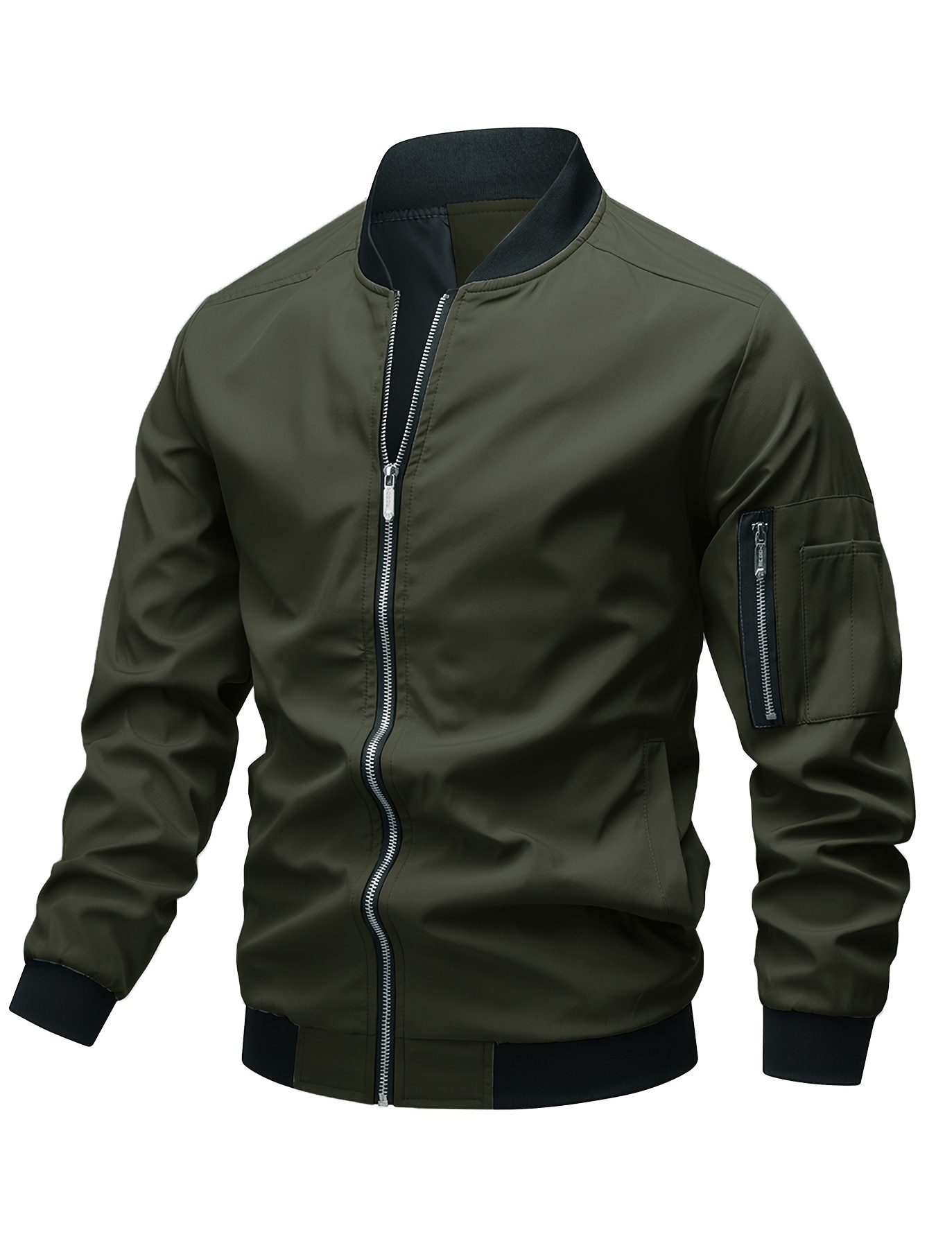 classic design track jacket mens casual baseball collar solid color zip up jacket for spring fall details 14