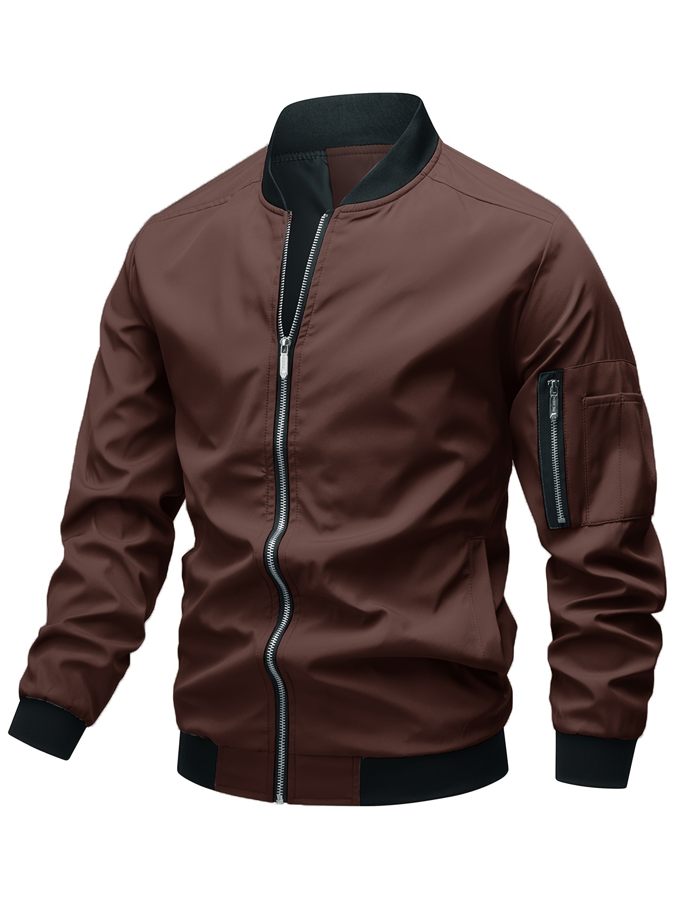 classic design track jacket mens casual baseball collar solid color zip up jacket for spring fall details 26