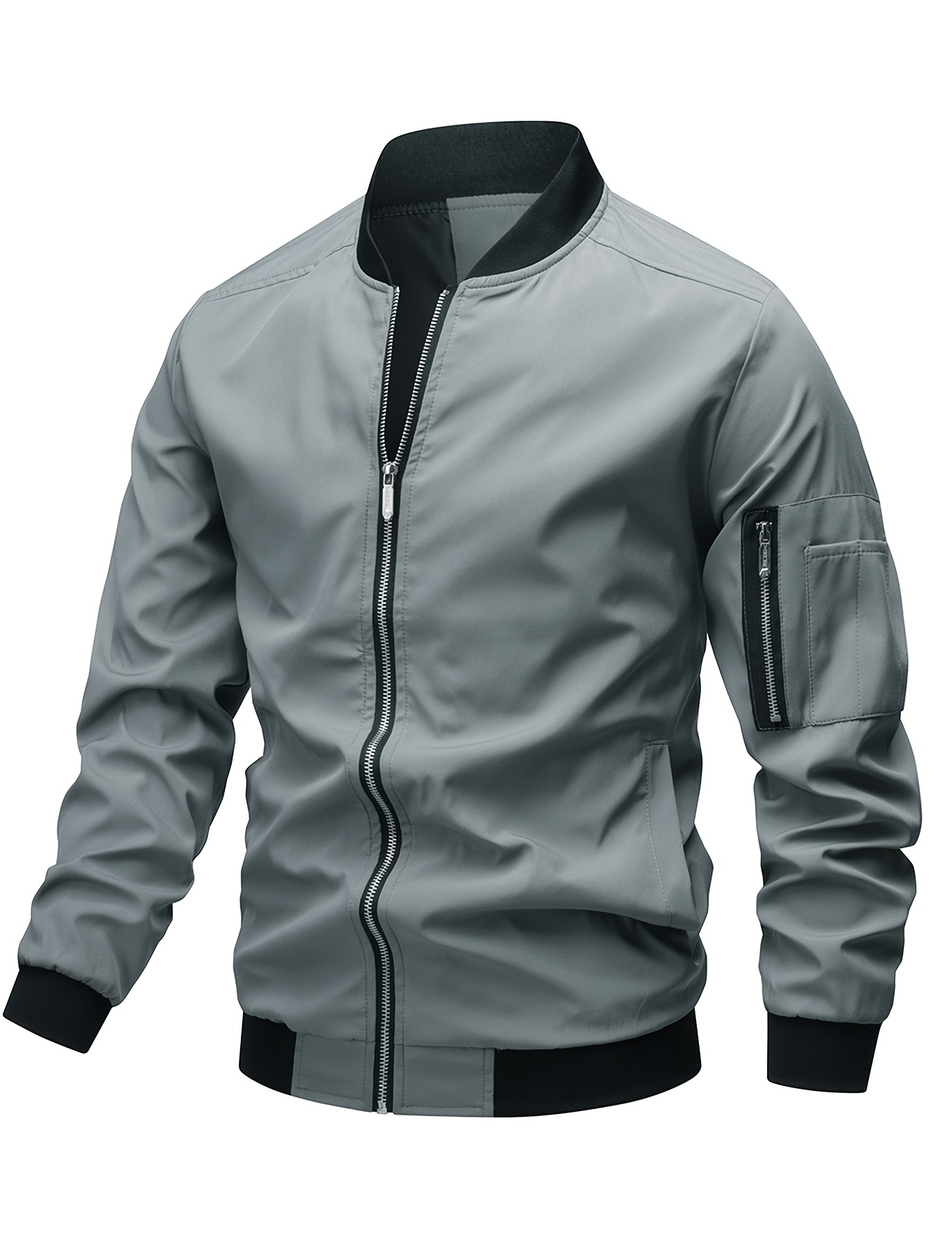 classic design track jacket mens casual baseball collar solid color zip up jacket for spring fall details 38