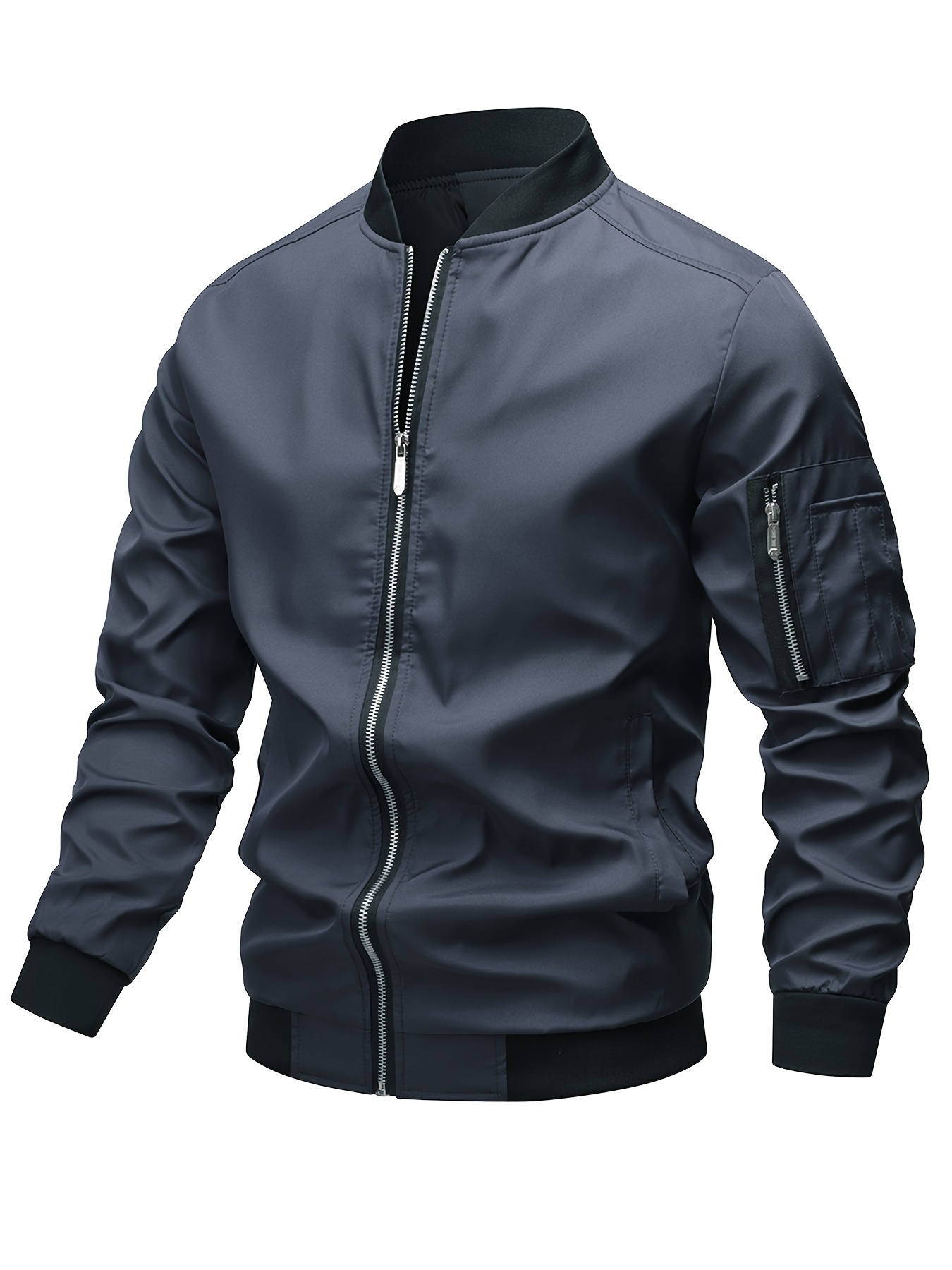 classic design track jacket mens casual baseball collar solid color zip up jacket for spring fall details 44