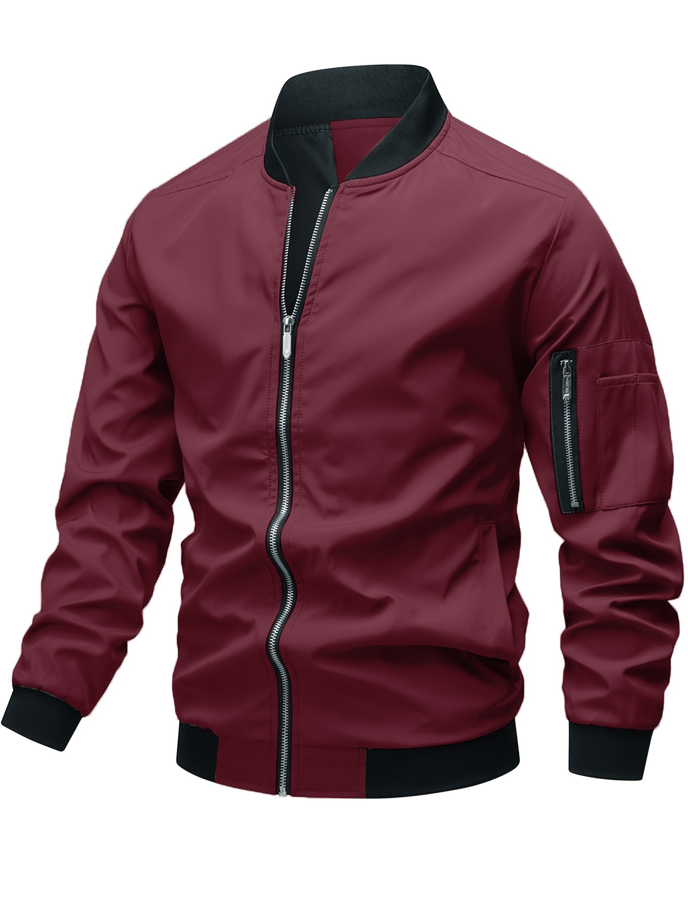 classic design track jacket mens casual baseball collar solid color zip up jacket for spring fall details 47