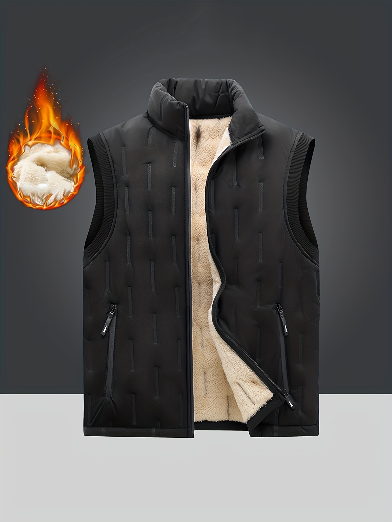 casual stand collar-mens warm fleece winter vest casual stand collar warm thick zipper pockets vest details 8