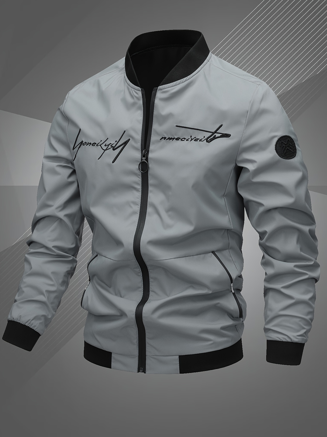 mens letter embroidered casual bomber jacket gifts best sellers details 16