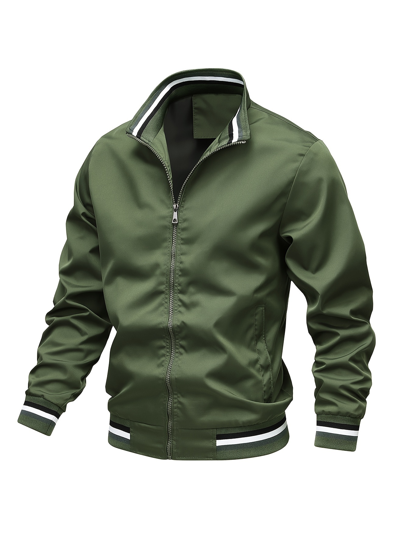 stripe edge bomber jacket mens casual stand collar zip up jacket for spring fall outdoor details 15