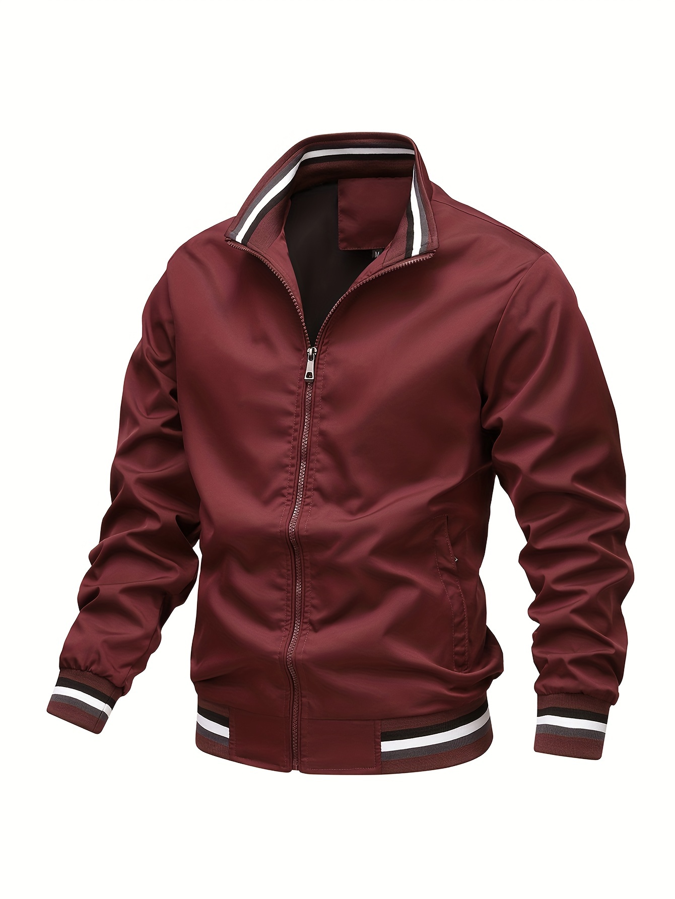 stripe edge bomber jacket mens casual stand collar zip up jacket for spring fall outdoor details 21