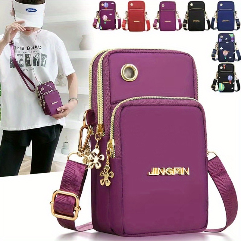 outdoor sports armband phone bag casual nylon crossbody bag running zipper purse with headphone hole details 0