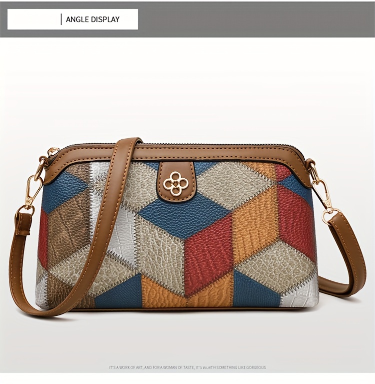 argyle pattern crossbody bag vintage colorblock shoulder bag womens every day purse with zipper details 6