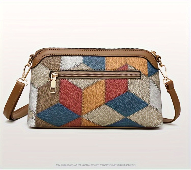 argyle pattern crossbody bag vintage colorblock shoulder bag womens every day purse with zipper details 9