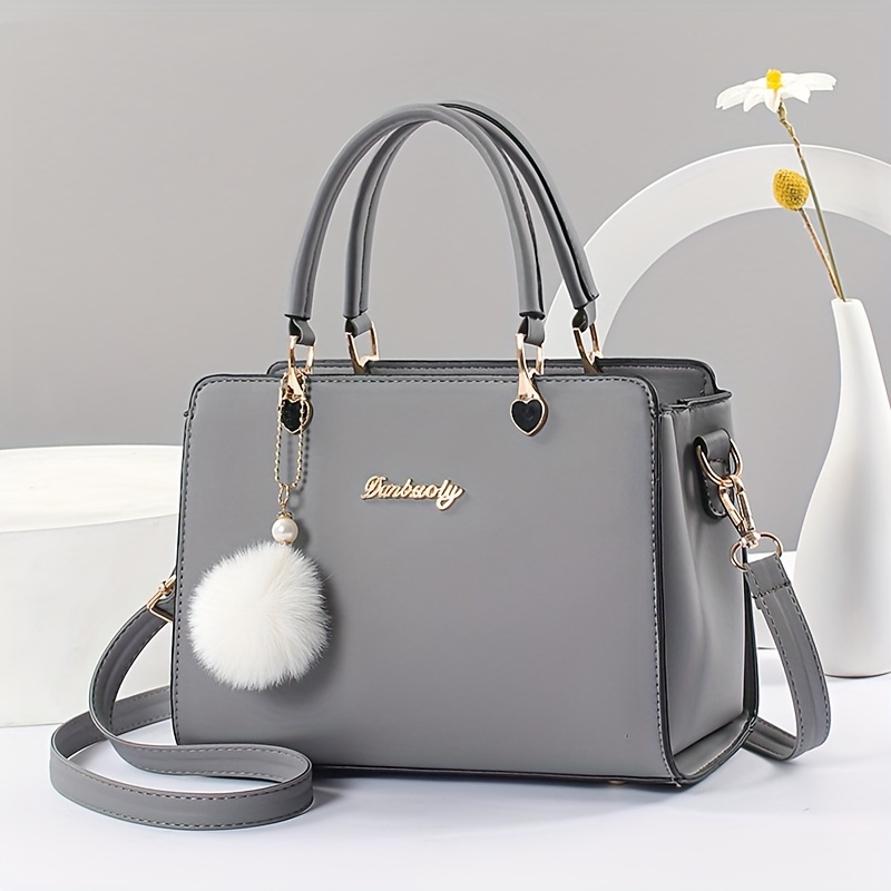 solid color crossbody bag for women fashion letter decor handbag double handle satchel purse details 4