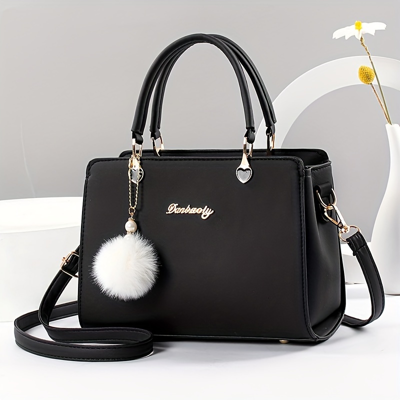 solid color crossbody bag for women fashion letter decor handbag double handle satchel purse details 5