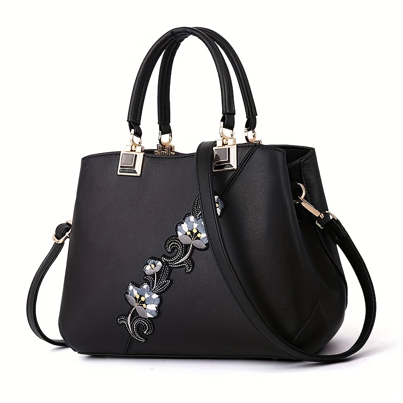 flower embroidery handbags fashion color contrast crossbody bag womens stitching satchel purses details 4