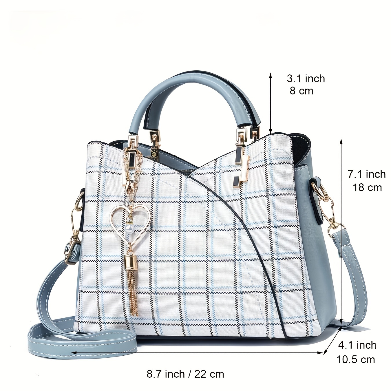 plaid pattern handbag for women crossbody bag with tassel pendant fashion top handle shoulder purse details 0