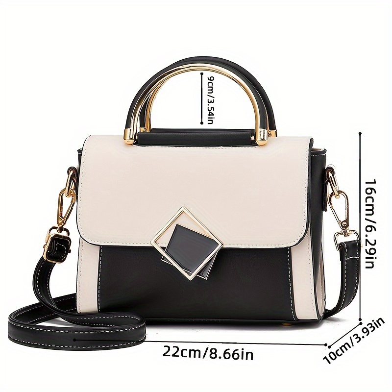 color contrast satchel flap crossbody bag pu leather textured bag purse classic versatile fashion shoulder bag details 4