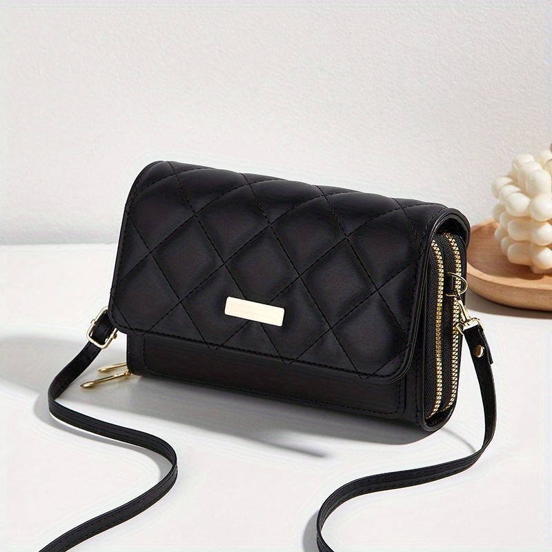 minimalist quilted detail coin purse solid color shoulder bag zipper versatile clutch bag with detachable strap details 9