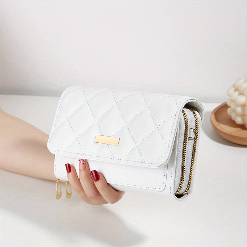 minimalist quilted detail coin purse solid color shoulder bag zipper versatile clutch bag with detachable strap details 12