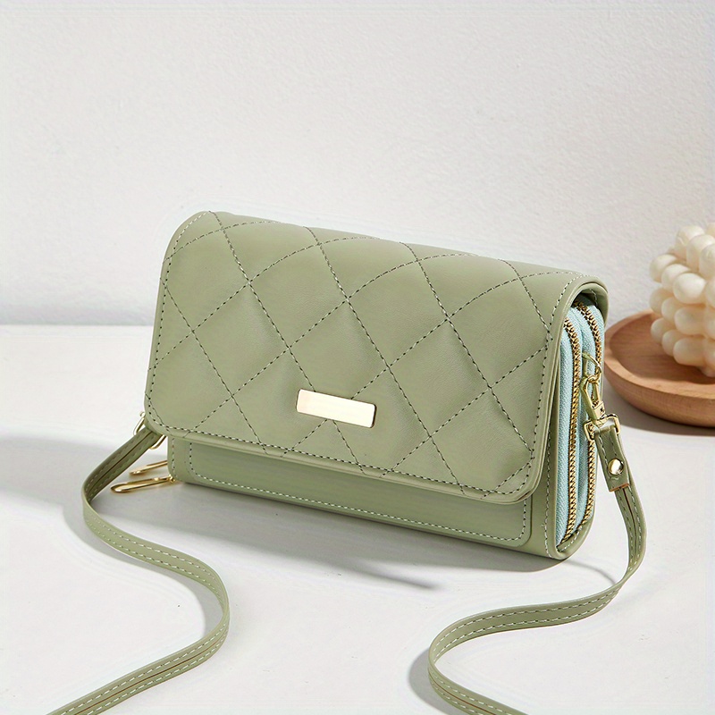 minimalist quilted detail coin purse solid color shoulder bag zipper versatile clutch bag with detachable strap details 13