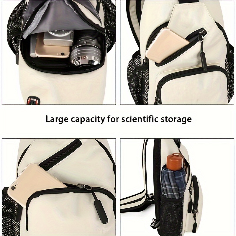 multi pockets sling backpack casual nylon crossbody bag travel hiking daypack with zipper strap details 3