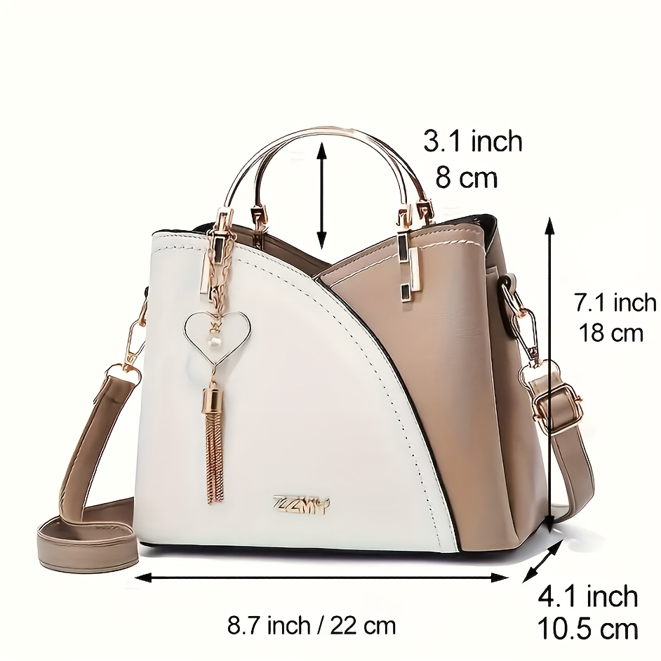 elegant colorblock tote bag top handle sathcel womens fashion handbag shoulder bag crossbody bag purse details 2