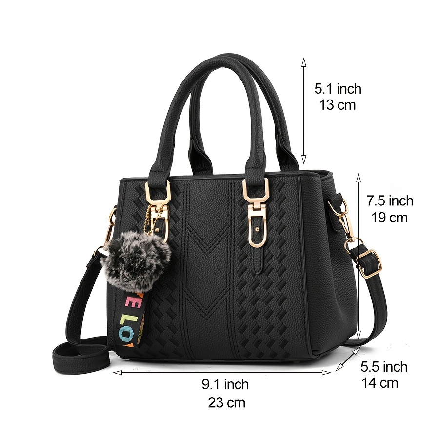 embroidery detail satchel bag trendy pu leather crossbody bag womens double handle purse with pendant details 4