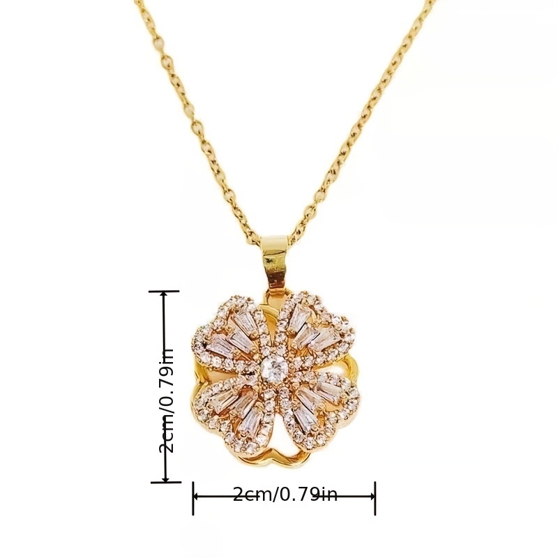 18k real golden plating european and american ins style 360 rotation four leaf clover pendant necklace banquet party jewelry accessories temperament light luxury niche design sense details 0