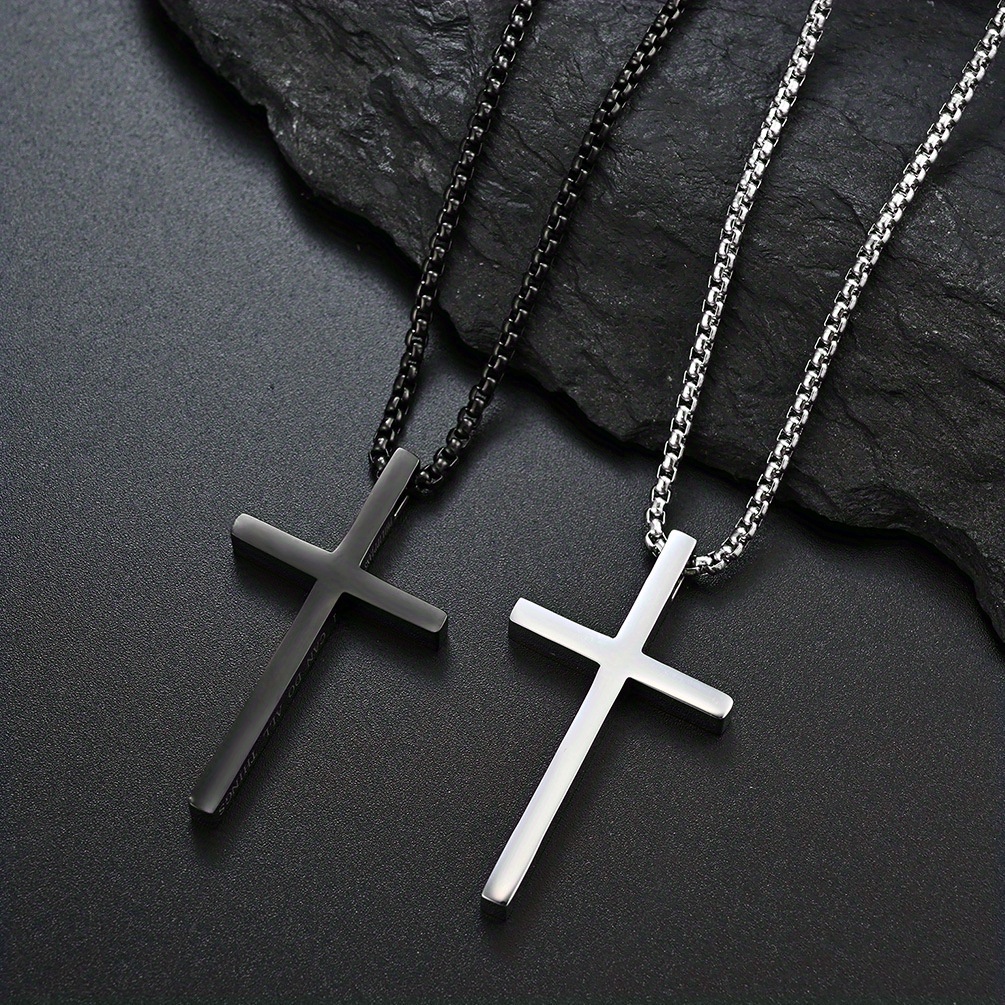 1pc mens titanium steel necklace jewelry stainless steel simple cross necklace pendant for men women details 1