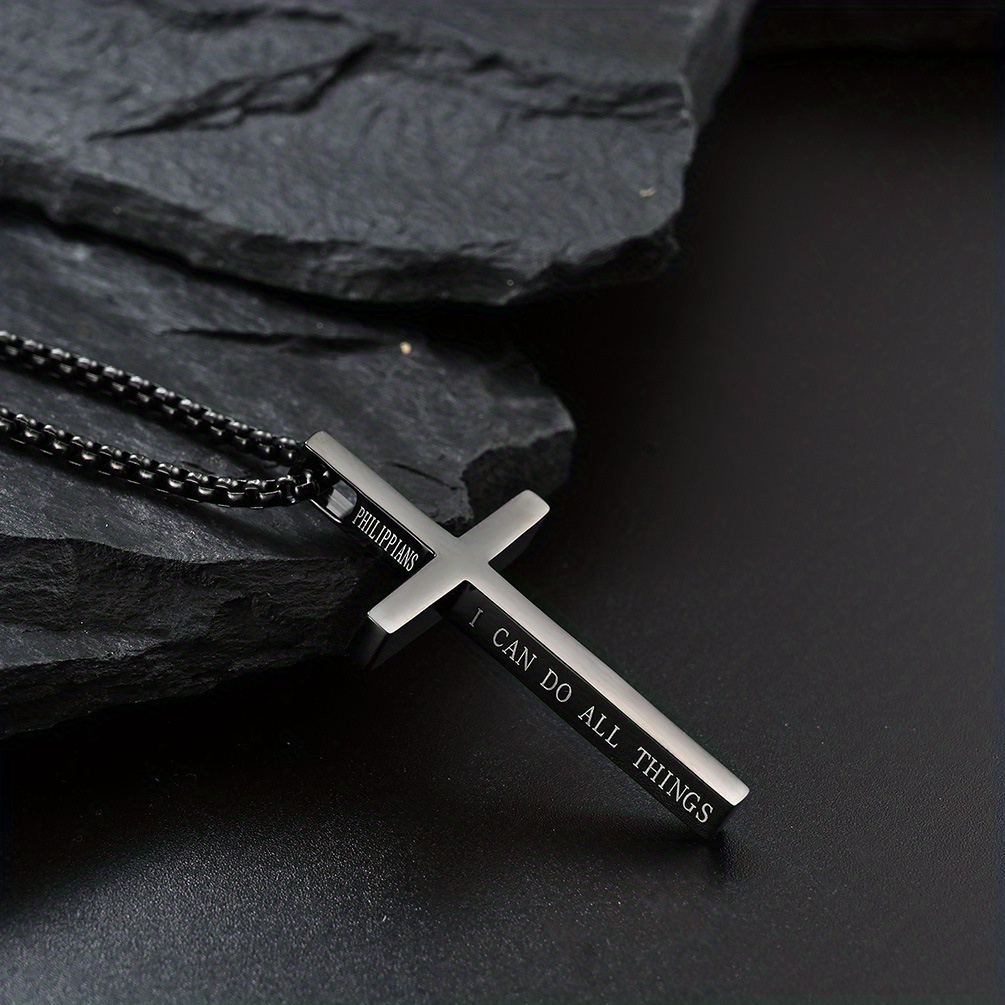 1pc mens titanium steel necklace jewelry stainless steel simple cross necklace pendant for men women details 2