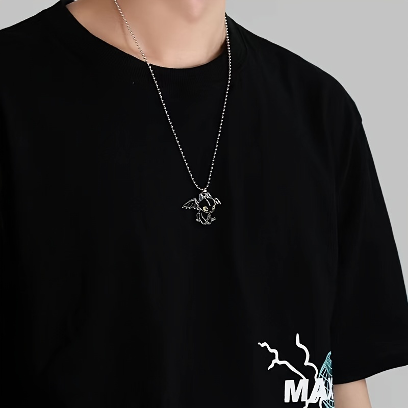 1pc 2pcs mens cartoon black and white double evil necklace personality simple couples pendant sweater chain details 3