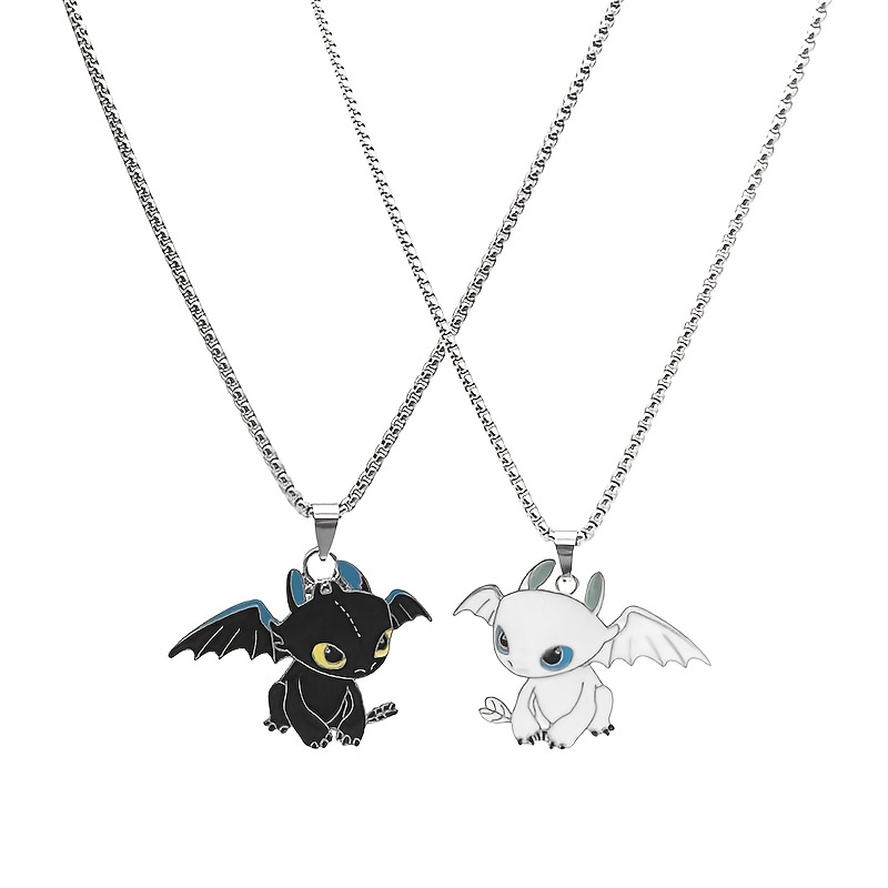 1pc 2pcs mens cartoon black and white double evil necklace personality simple couples pendant sweater chain details 6