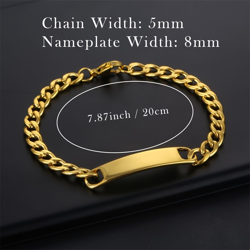 1pc custom engraved name mens bracelet fashion personalized stainless steel golden nameplate bracelet jewelry gift for boyfriend details 1