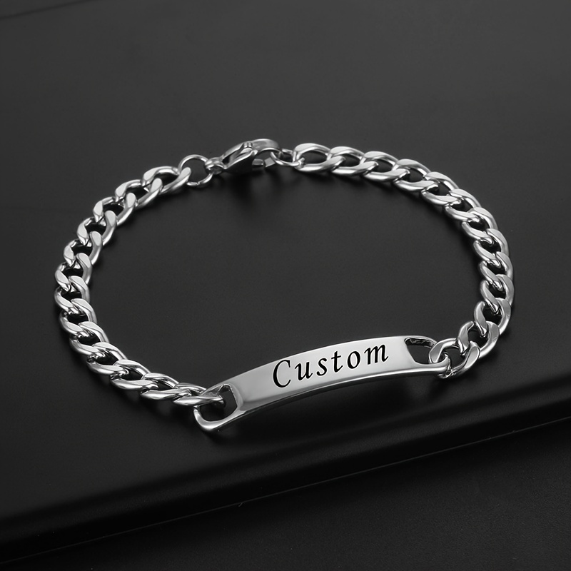 1pc custom engraved name mens bracelet fashion personalized stainless steel golden nameplate bracelet jewelry gift for boyfriend details 3