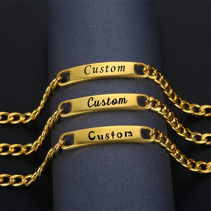 1pc custom engraved name mens bracelet fashion personalized stainless steel golden nameplate bracelet jewelry gift for boyfriend details 6