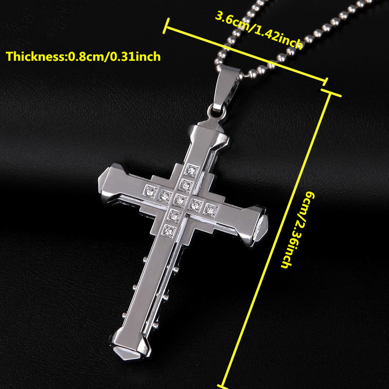 male silver golden black alloy zirconia jesus cross pendant necklace jewelry for men details 0