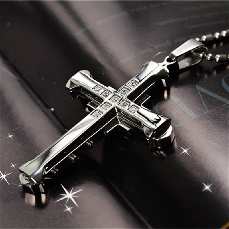 male silver golden black alloy zirconia jesus cross pendant necklace jewelry for men details 5