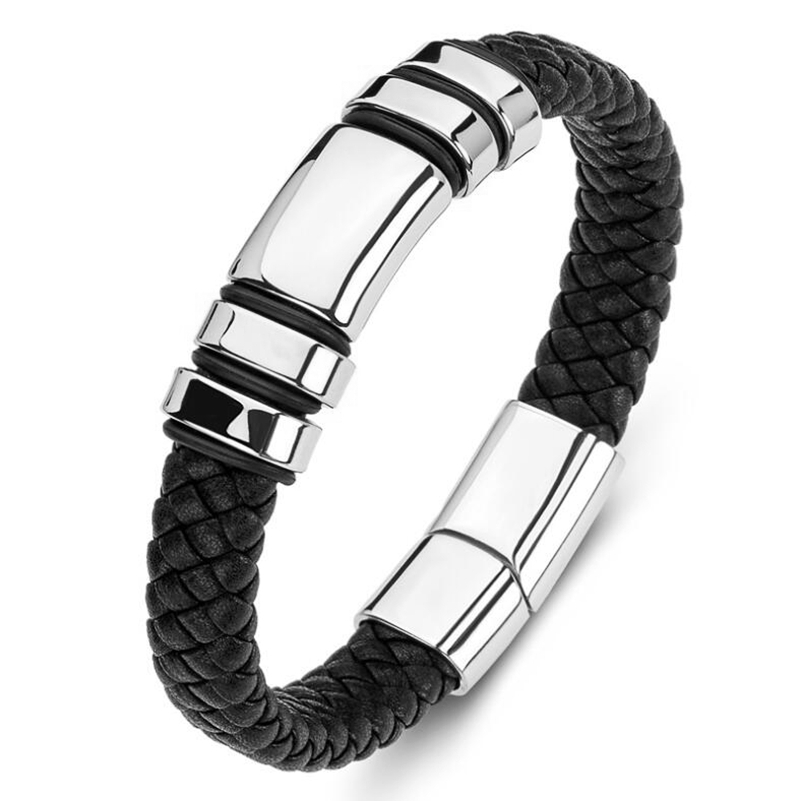 new fashion mens personality creative design leather glossy bracelet hip hop trend jewelry details 1