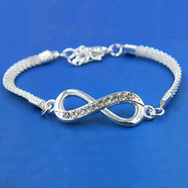 silvery rhinestone infinite bracelet 8 number cross pendant charm blange bracelets infinity bracelet jewelry details 3